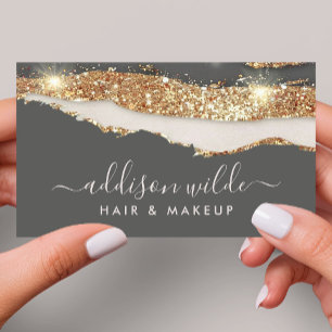 Carte De Visite Luxe Charbon Gris Et Or Paillettes Tendance Script