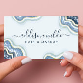 Carte de visite Luxe Chic Agate Pailletée Bleue