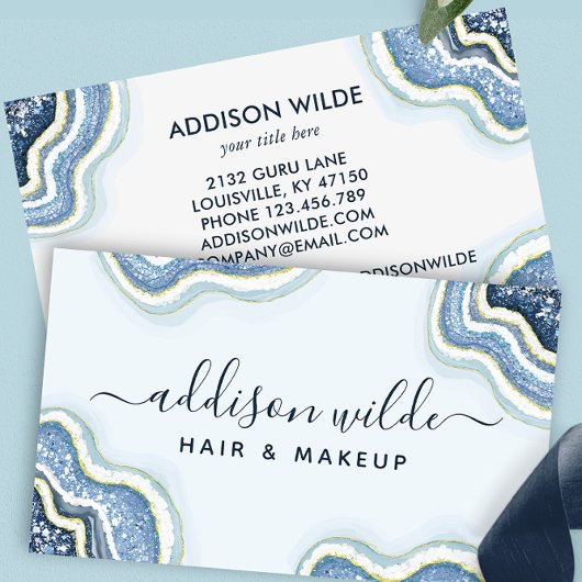 Carte de visite Luxe Chic Agate Pailletée Bleue