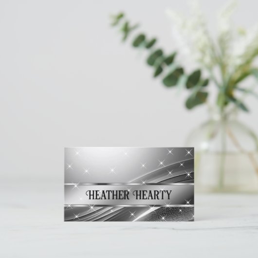 Carte De Visite Luxe Chic Deluxe Liquide Silver Steel Chrome Gris (Debout devant)