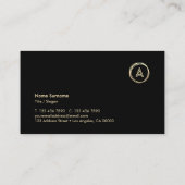 Carte De Visite Luxe Chic Gold Circle Moderne Monogramme Noir (Dos)