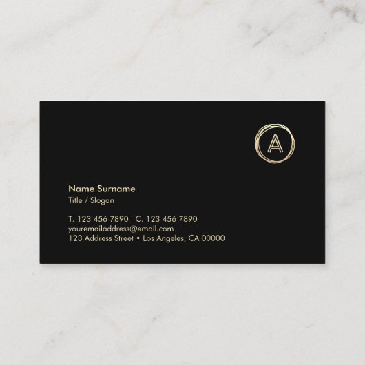 Carte De Visite Luxe Chic Gold Circle Moderne Monogramme Noir (Dos)