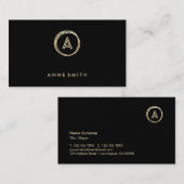 Carte De Visite Luxe Chic Gold Circle Moderne Monogramme Noir (Devant / Derrière)
