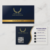 Carte de visite luxe code QR couronne Navy Blue et (Devant / Derrière)