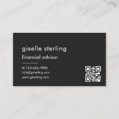 Carte De Visite Luxe Conseiller financier Black QR Code Monogramme (Dos)
