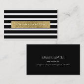 Carte de visite Luxe de feuille d'or noire moderne (Devant / Derrière)