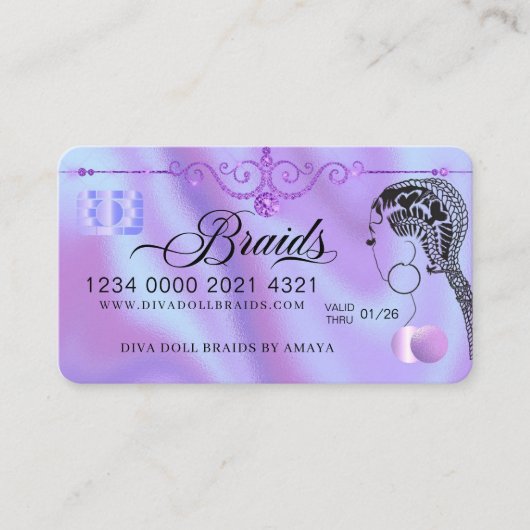 Carte De Visite Luxe Diamond Foil Cheveux Braiding Credit Style Bu (Devant)