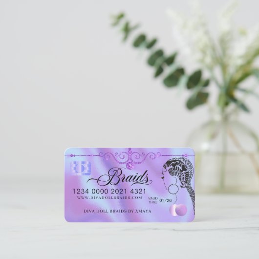 Carte De Visite Luxe Diamond Foil Cheveux Braiding Credit Style Bu (Debout devant)