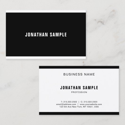 Carte De Visite Luxe élégant blanc noir moderne de conception (Devant / Derrière)