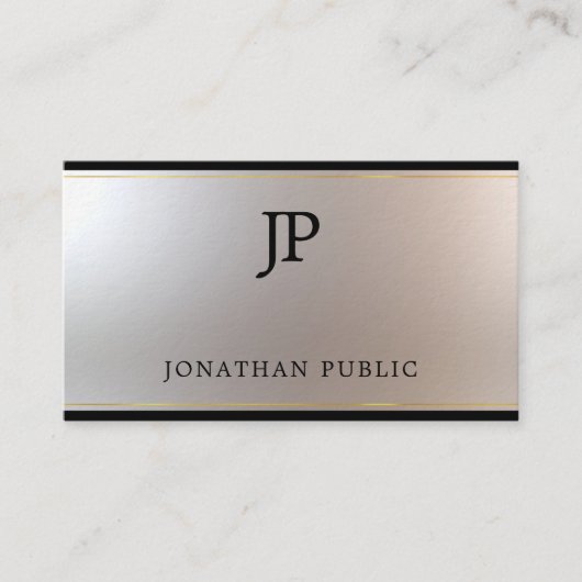 Carte De Visite Luxe élégant de modèle d'argent d'or de monogramme (Devant)