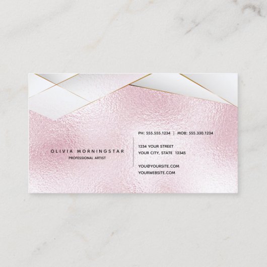 Carte De Visite Luxe Elegant Faces blanches en or rose (Dos)