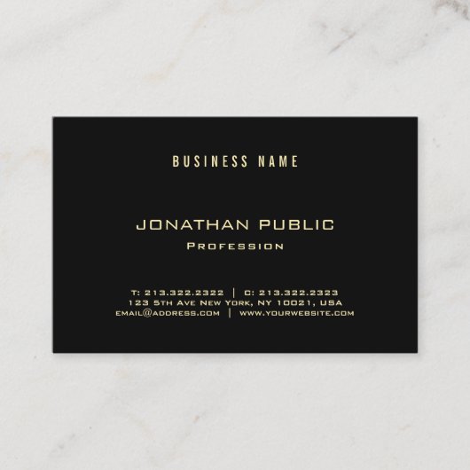 Carte De Visite Luxe Elegant Gold Texte Moderne Professionnel Noir (Devant)