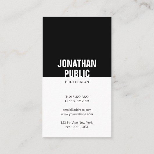 Carte De Visite Luxe Elégant noir blanc professionnel élégant (Devant)