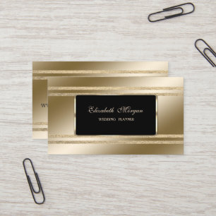 Carte De Visite Luxe Élégant, Noir, Rayures Pailletées Faux Or