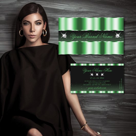 Carte De Visite Luxe Emerald Green Black Sparkle Bijoux élégant