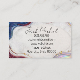 Carte de visite luxe en marbre bleu navy et feuill