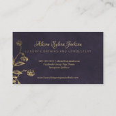 Carte De Visite Luxe foncé violet élégant faux feuille d'or (Dos)