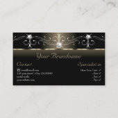 Carte De Visite Luxe Glam Black Beige Squiggled Bijoux avec photo (Dos)
