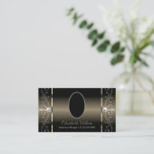 Carte De Visite Luxe Glam Black Beige Squiggled Bijoux avec photo (Debout devant)