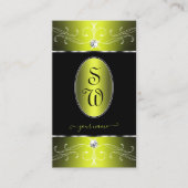Carte De Visite Luxe Glam Noir Jaune Ornat Ornat Monogramme (Devant)