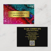 Carte De Visite *~* Luxe Glam Rainbow QR Parties scintillant Glitz (Devant / Derrière)