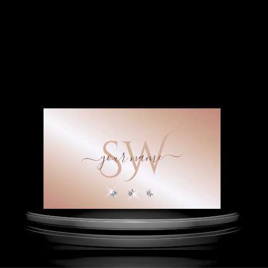 Carte De Visite Luxe Glam Rose Or Sparkling Diamonds Monogramme