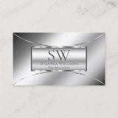 Carte De Visite Luxe Glam Silver Glamor avec Monogramme et Photo (Devant)