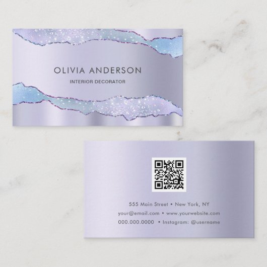Carte De Visite Luxe Glam violet QR Code Mode tendance moderne (Devant / Derrière)