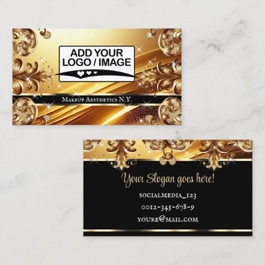 Carte De Visite Luxe Gold Black Deluxe Golden avec logo (Devant / Derrière)