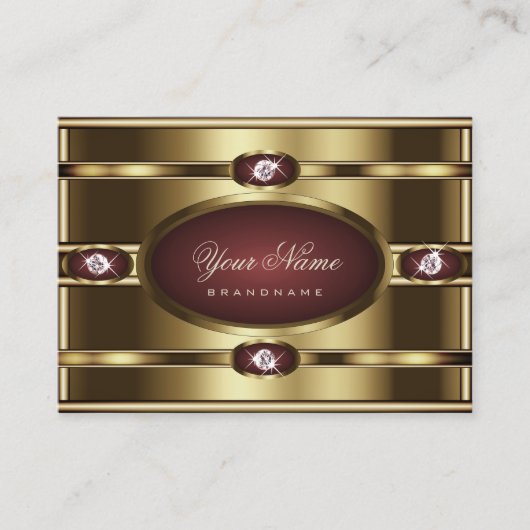 Carte De Visite Luxe Gold Burgundy Gradient et Faux Rhinestones (Devant)