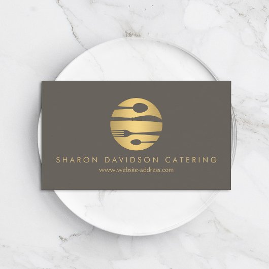 Carte De Visite Luxe Gold Catering Logo Restaurant, Chef Taupe