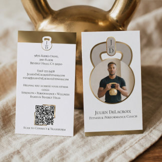 Carte De Visite Luxe Gold Kettlebell Monogram Fitness Coach Photo