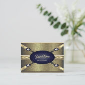 Carte De Visite Luxe Golden Effects Bleu foncé avec Faux Diamants (Debout devant)