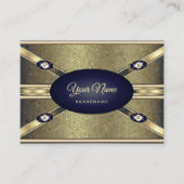 Carte De Visite Luxe Golden Effects Bleu foncé avec Faux Diamants (Devant)