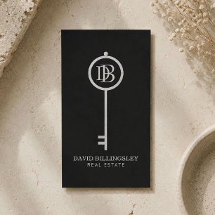 Carte De Visite Luxe Gray Skeleton Key Monogramme Realtor