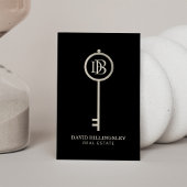 Carte De Visite Luxe Gray Skeleton Key Monogramme Realtor