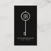 Carte De Visite Luxe Gray Skeleton Key Monogramme Realtor (Devant)
