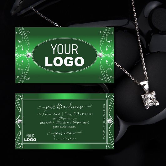 Carte De Visite Luxe Green Gradient Ornate Sparkle Bijoux Ajouter