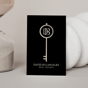 Carte De Visite Luxe Gris Squelette Clé Monogramme Realtor