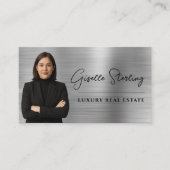 Carte De Visite Luxe Immobilier Argent Faux Script métallique (Devant)