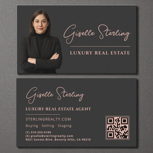Carte De Visite Luxe Immobilier Blush Pink QR Code Script