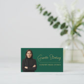 Carte De Visite Luxe Immobilier Emerald Green Gold Script (Debout devant)