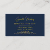 Carte De Visite Luxe Immobilier Navy Blue Gold Script (Dos)