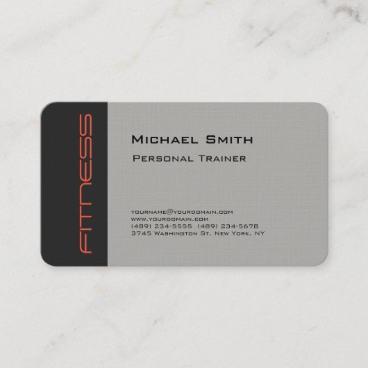 Carte De Visite Luxe Lin Gris Personal Trainer Sport Plain (Devant)