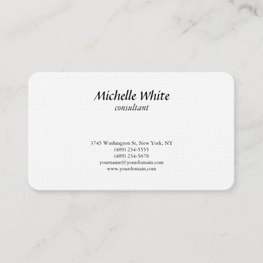 Carte De Visite Luxe Linge de qualité supérieure Noir & blanc Plat (Devant)