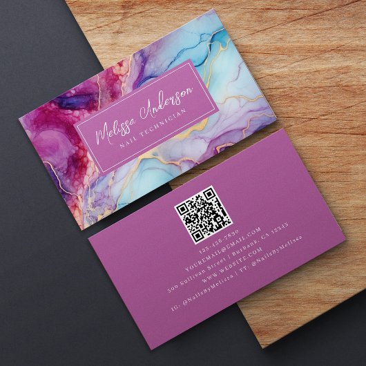 Carte De Visite Luxe Marble rose or Code QR