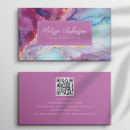 Carte De Visite Luxe Marble rose or Code QR