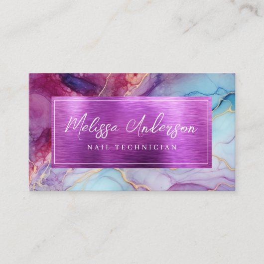 Carte De Visite Luxe Marbre Foil Violet QR Code (Devant)