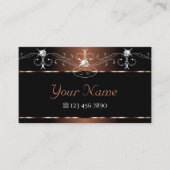 Carte De Visite Luxe Marron Noir Gribouillis Strass Monogramme (Devant)
