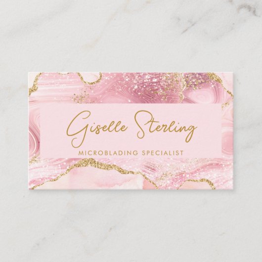 Carte De Visite Luxe Microblading Blush Pink Gold Agate QR Code (Devant)